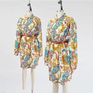 Vintage 80s Plus Size Blouse Baroque Floral Collared Button Down Shirt 2X 3X